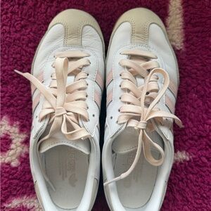 Adidas Women's White and Light Pink Sneakers